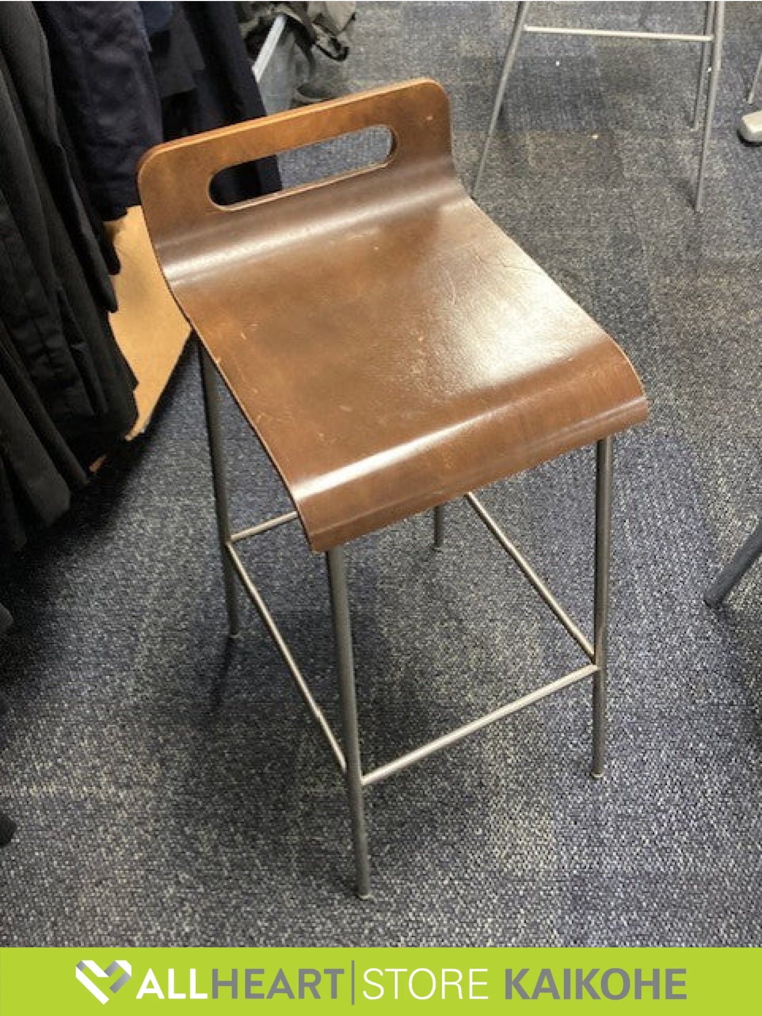 Square Medium Brown Handled Bar Stool - Barstool